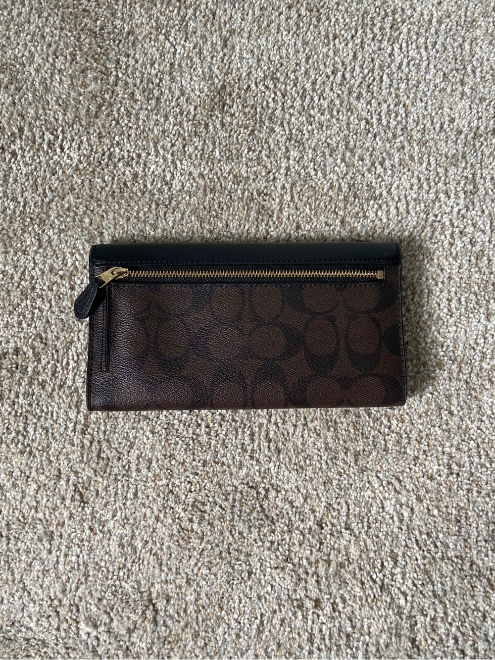 COACH Signature Slim Envelope Wallet Brown Black Leather Long Flap Clutch - Picture 7 of 13